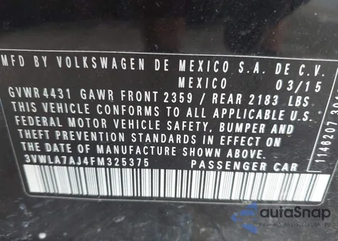 2015 Volkswagen Jetta 2.0L Tdi Se from USA, damaged, VIN 3VWLA7AJ4FM325375